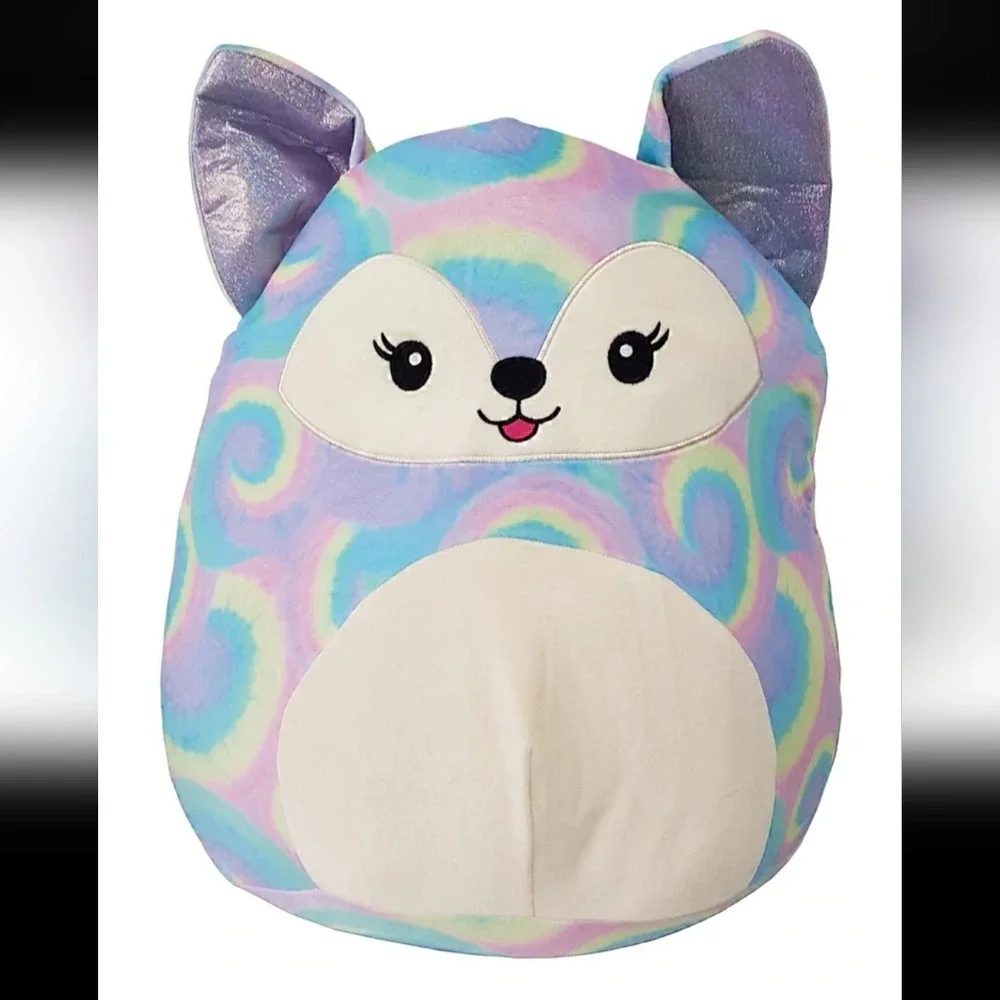 Squishmallows Felexine Tie-Dye Fox Plush Keychain Clip Rainbow Kawaii Mini Plush